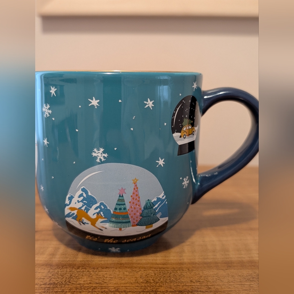 Fat Face Teal Snow Globe Mug Holiday Theme With Fox And Trees